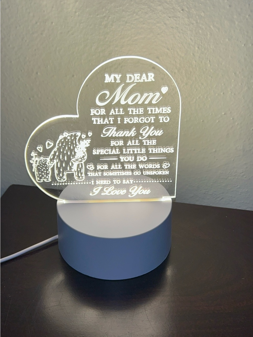 Heart Acrylic LED Mom Tribute Light - Clear & White